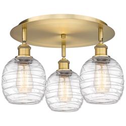 Belfast 17.75"W 3 Light Brushed Brass Flush Mount w/ Deco Swirl Glass
