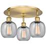 Belfast 17.75"W 3 Light Brushed Brass Flush Mount With Seedy Glass Sha