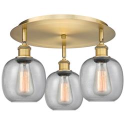 Belfast 17.75"W 3 Light Brushed Brass Flush Mount With Seedy Glass Sha