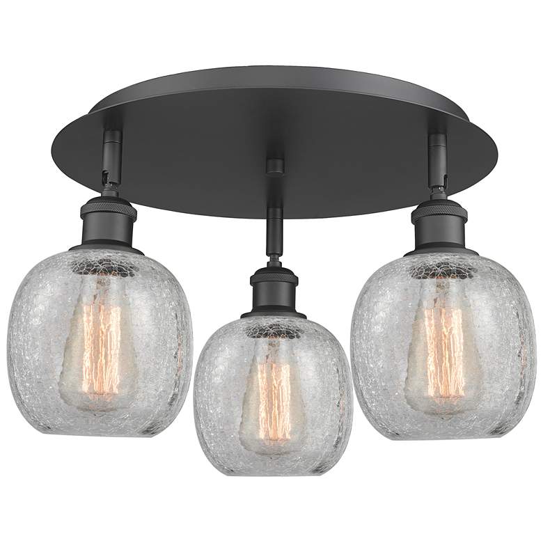 Image 1 Belfast 17.75"W 3 Light Matte Black Flush Mount w/ Crackle Glass Shade