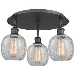 Belfast 17.75"W 3 Light Matte Black Flush Mount w/ Crackle Glass Shade