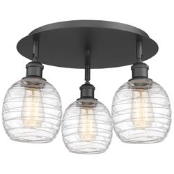Belfast 17.75"W 3 Light Matte Black Flush Mount With Deco Swirl Glass