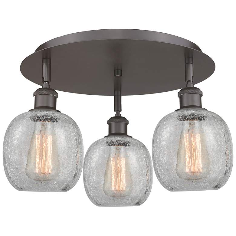 Image 1 Belfast 17.75"W 3 Light Oil Rubbed Bronze Flush Mount w/ Crackle Shade
