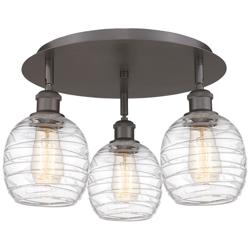 Belfast 17.75"W 3 Light Oil Rubbed Bronze Flush Mount w/ Deco Swirl Sh
