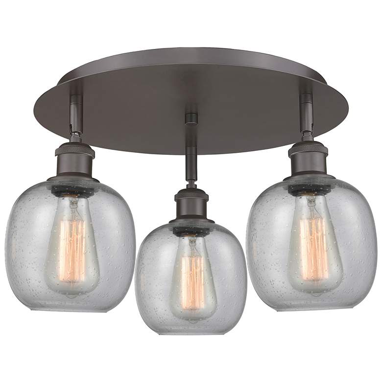 Image 1 Belfast 17.75"W 3 Light Oil Rubbed Bronze Flush Mount w/ Seedy Glass S