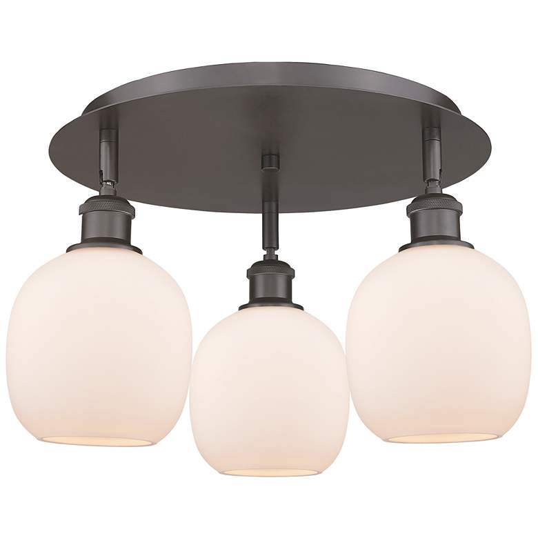Image 1 Belfast 17.75"W 3 Light Oil Rubbed Bronze Flush Mount w/ White Shade
