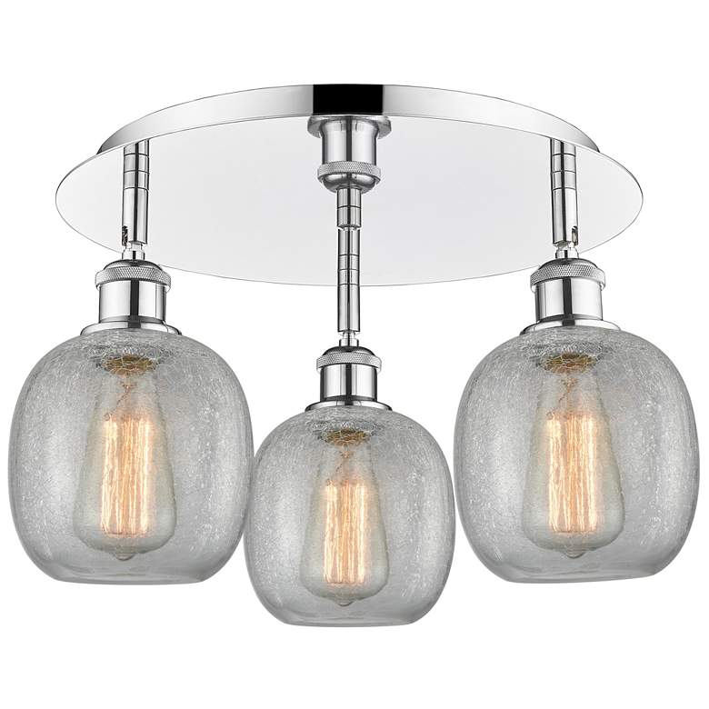Image 1 Belfast 17.75"W 3 Light Polished Chrome Flush Mount w/ Crackle Glass S