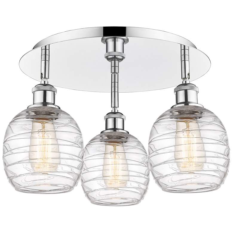 Image 1 Belfast 17.75"W 3 Light Polished Chrome Flush Mount w/ Deco Swirl Shad