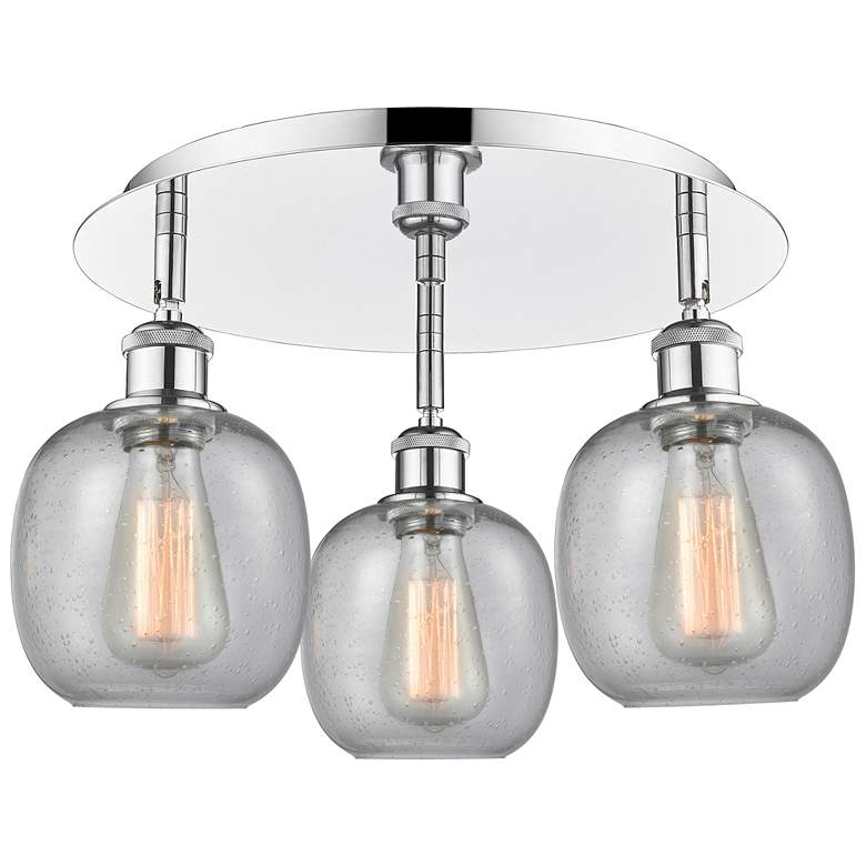 Image 1 Belfast 17.75"W 3 Light Polished Chrome Flush Mount With Seedy Glass S