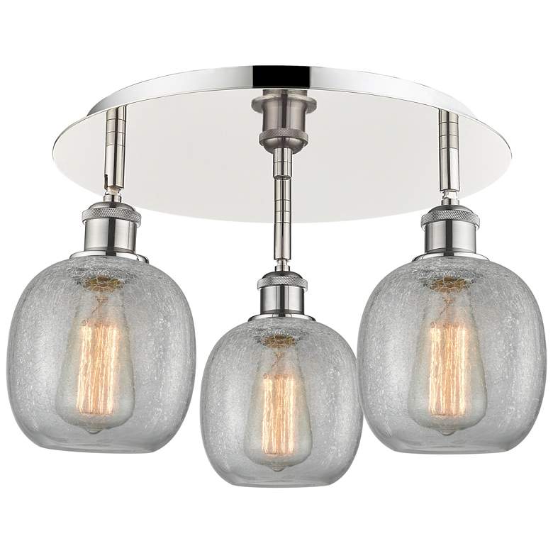 Image 1 Belfast 17.75"W 3 Light Polished Nickel Flush Mount w/ Crackle Glass S