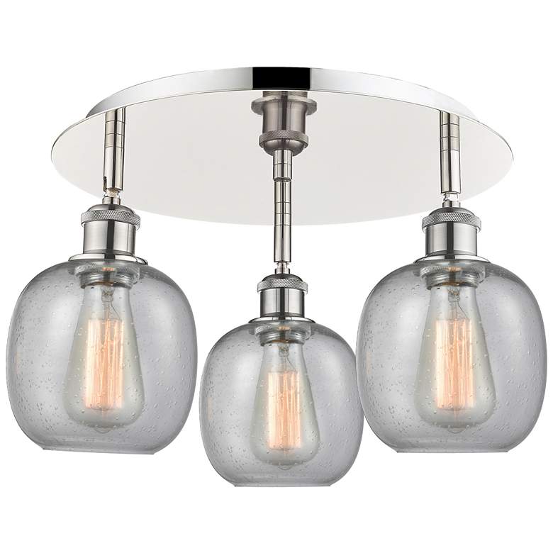 Image 1 Belfast 17.75"W 3 Light Polished Nickel Flush Mount With Seedy Glass S