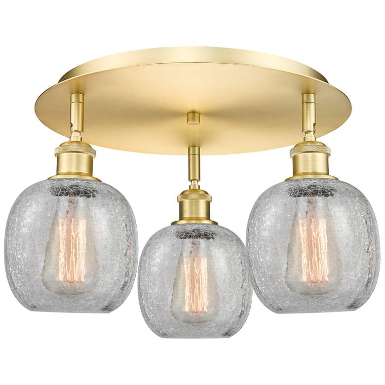 Image 1 Belfast 17.75"W 3 Light Satin Gold Flush Mount w/ Clear Crackle Glass