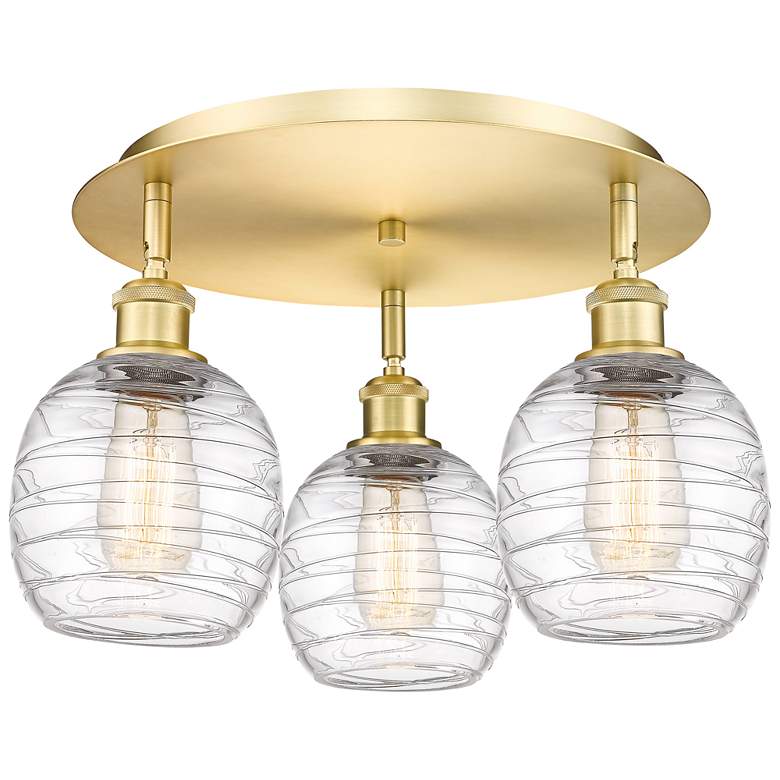 Image 1 Belfast 17.75"W 3 Light Satin Gold Flush Mount With Deco Swirl Glass S