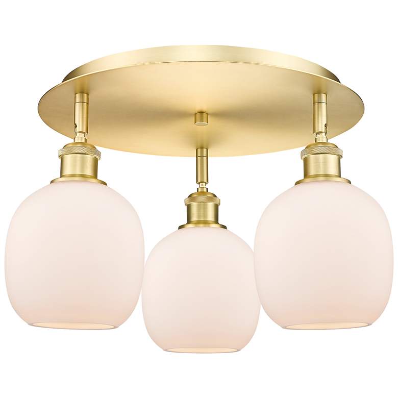 Image 1 Belfast 17.75"W 3 Light Satin Gold Flush Mount With Matte White Glass