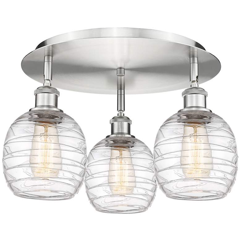 Image 1 Belfast 17.75"W 3 Light Satin Nickel Flush Mount w/ Deco Swirl Glass S