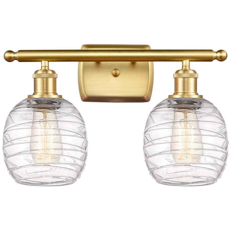 Image 1 Belfast 2 Light 16" Bath Light - Satin Gold - Deco Swirl Shade