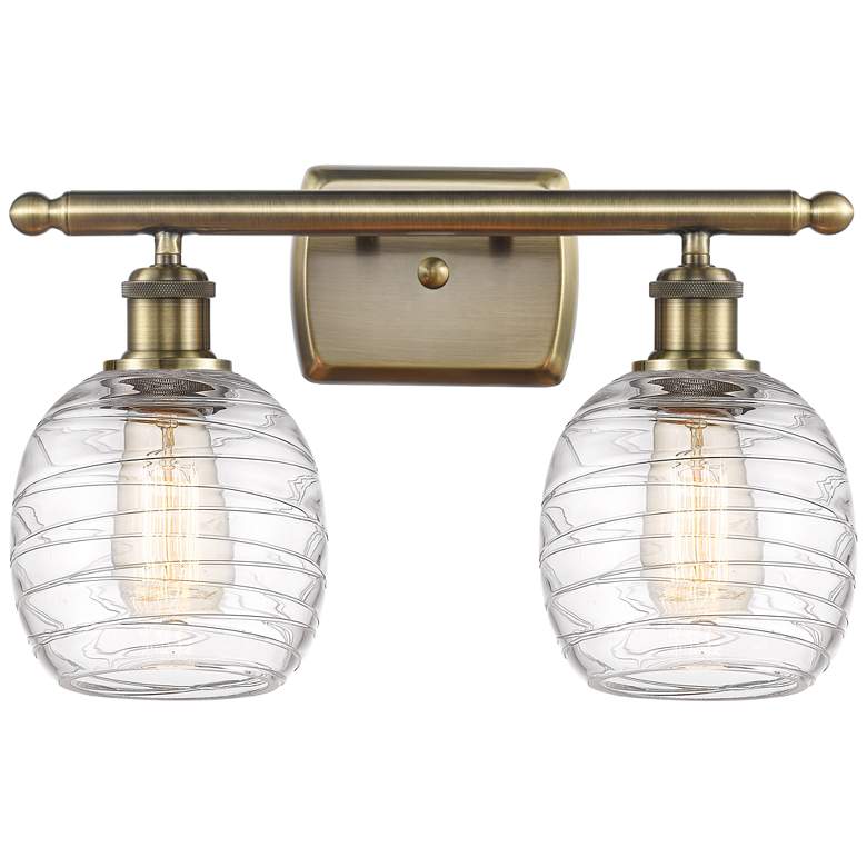 Image 1 Belfast 2 Light 16" LED Bath Light - Antique Brass - Deco Swirl Shade