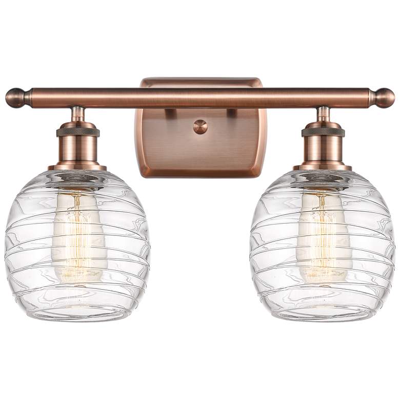 Image 1 Belfast 2 Light 16" LED Bath Light - Antique Copper - Deco Swirl Shade