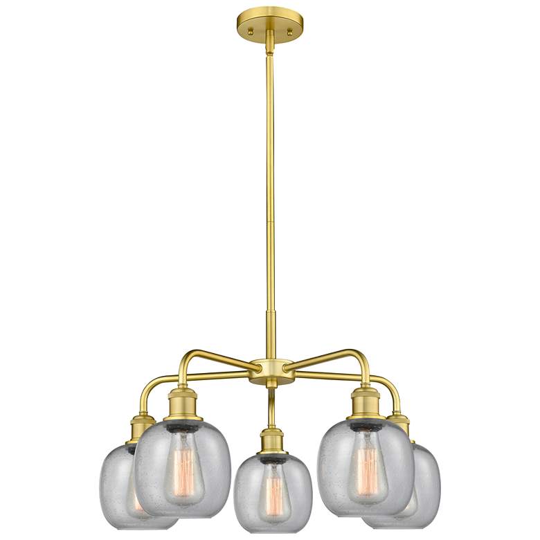 Image 1 Belfast 24" Wide 5 Light Satin Gold Stem Hung Chandelier With Seedy Sh