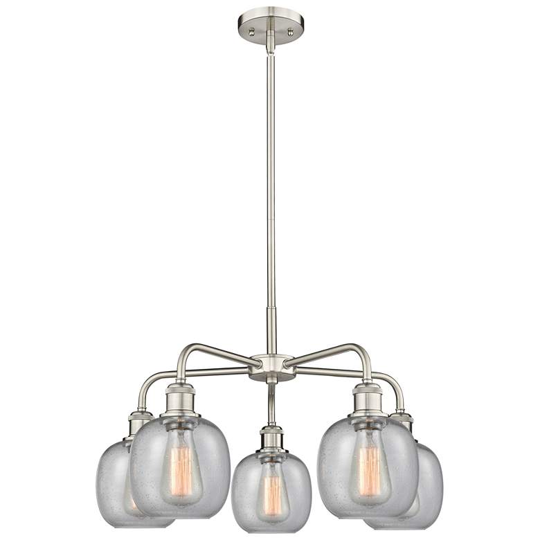 Image 1 Belfast 24" Wide 5 Light Satin Nickel Stem Hung Chandelier With Seedy
