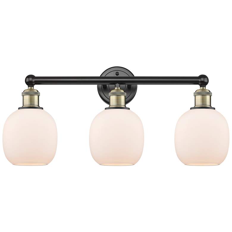 Image 1 Belfast 24"W 3 Light Black Antique Brass Bath Vanity Light With White
