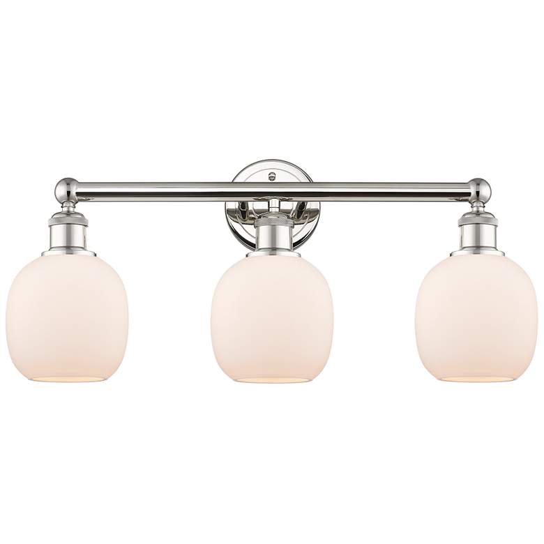 Image 1 Belfast 24"W 3 Light Polished Nickel Bath Vanity Light With White Shad