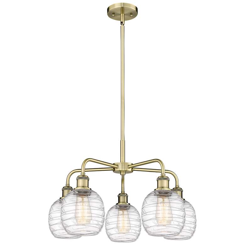 Image 1 Belfast 24"W 5 Light Antique Brass Stem Hung Chandelier w/ Deco Swirl