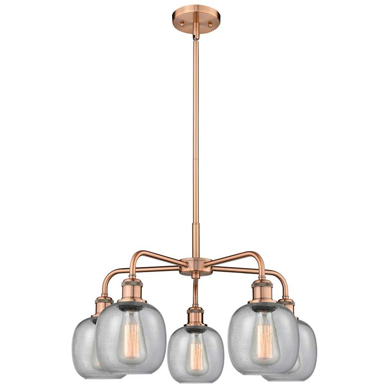 Image 1 Belfast 24"W 5 Light Antique Copper Stem Hung Chandelier With Seedy Sh