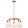 Belfast 24"W 5 Light Antique Copper Stem Hung Chandelier With White Sh