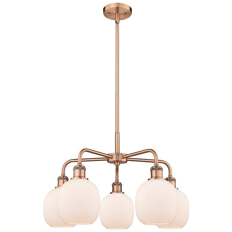 Image 1 Belfast 24"W 5 Light Antique Copper Stem Hung Chandelier With White Sh