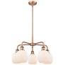 Belfast 24"W 5 Light Antique Copper Stem Hung Chandelier With White Sh