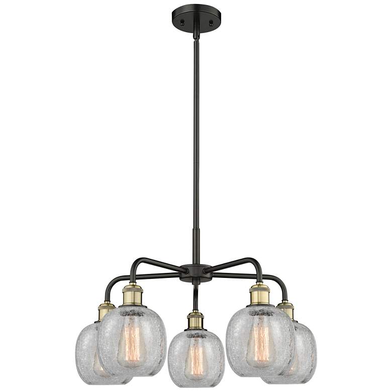Image 1 Belfast 24"W 5 Light Black Brass Stem Hung Chandelier With Crackle Sha