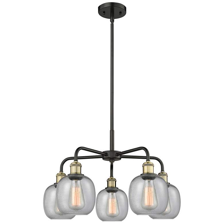 Image 1 Belfast 24"W 5 Light Black Brass Stem Hung Chandelier With Seedy Shade