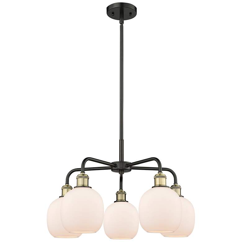 Image 1 Belfast 24"W 5 Light Black Brass Stem Hung Chandelier With White Shade