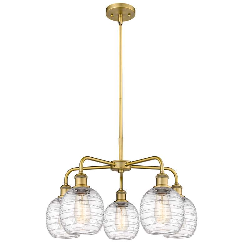 Image 1 Belfast 24"W 5 Light Brushed Brass Stem Hung Chandelier w/ Deco Swirl