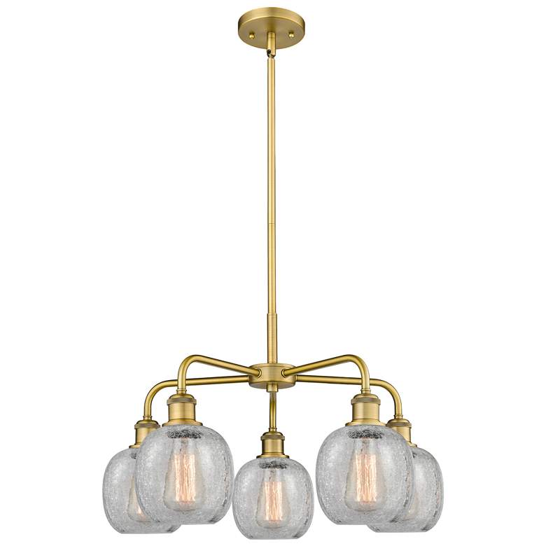 Image 1 Belfast 24"W 5 Light Brushed Brass Stem Hung Chandelier With Crackle S