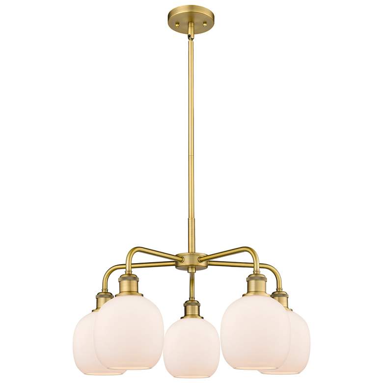 Image 1 Belfast 24"W 5 Light Brushed Brass Stem Hung Chandelier With White Sha