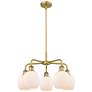 Belfast 24"W 5 Light Brushed Brass Stem Hung Chandelier With White Sha