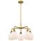 Belfast 24"W 5 Light Brushed Brass Stem Hung Chandelier With White Sha