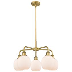 Belfast 24"W 5 Light Brushed Brass Stem Hung Chandelier With White Sha