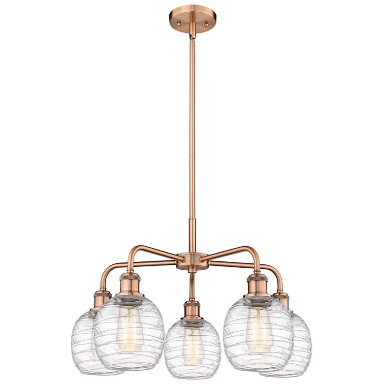 Image 1 Belfast 24"W 5 Light Copper Stem Hung Chandelier With Deco Swirl Shade