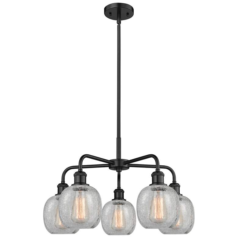 Image 1 Belfast 24"W 5 Light Matte Black Stem Hung Chandelier With Crackle Sha