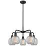 Belfast 24"W 5 Light Matte Black Stem Hung Chandelier With Crackle Sha