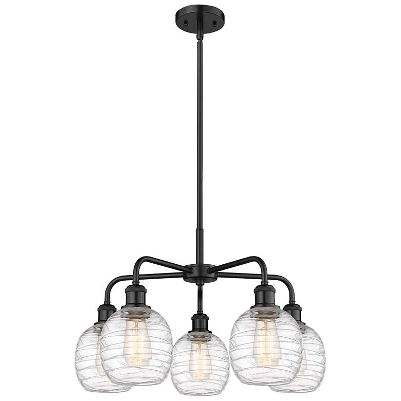 Image 1 Belfast 24"W 5 Light Matte Black Stem Hung Chandelier With Deco Swirl