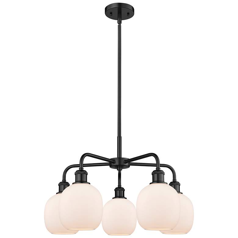 Image 1 Belfast 24"W 5 Light Matte Black Stem Hung Chandelier With White Shade