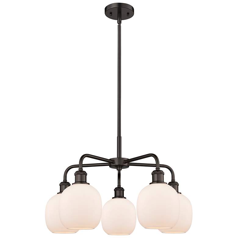 Image 1 Belfast 24"W 5 Light Oil Rubbed Bronze Stem Hung Chandelier w/ White S