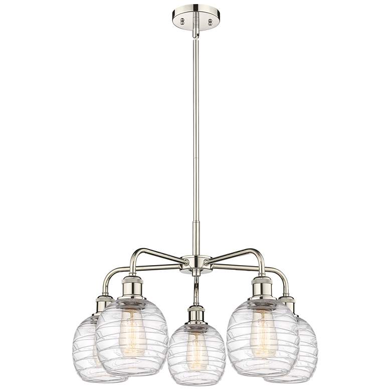 Image 1 Belfast 24"W 5 Light Polished Nickel Stem Chandelier w/ Deco Swirl Sha