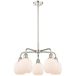 Belfast 24&quot;W 5 Light Polished Nickel Stem Hung Chandelier With White S