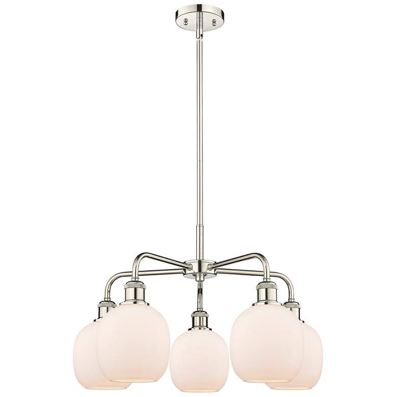 Image 1 Belfast 24"W 5 Light Polished Nickel Stem Hung Chandelier With White S
