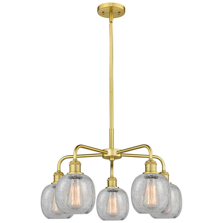 Image 1 Belfast 24"W 5 Light Satin Gold Stem Hung Chandelier With Crackle Shad